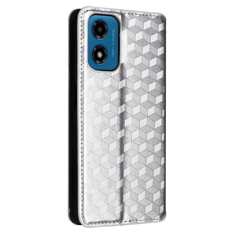 For Motorola Moto G04 4G / G04s 4G / G24 4G / G24 Power / E14 4G Case Leather Flip Wallet Phone Cover - Silver