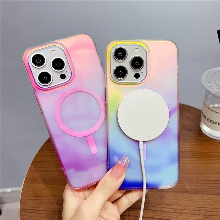 For iPhone 15 Pro Ink Painting Case IMD Phone Cover Compatible with MagSafe - Blue