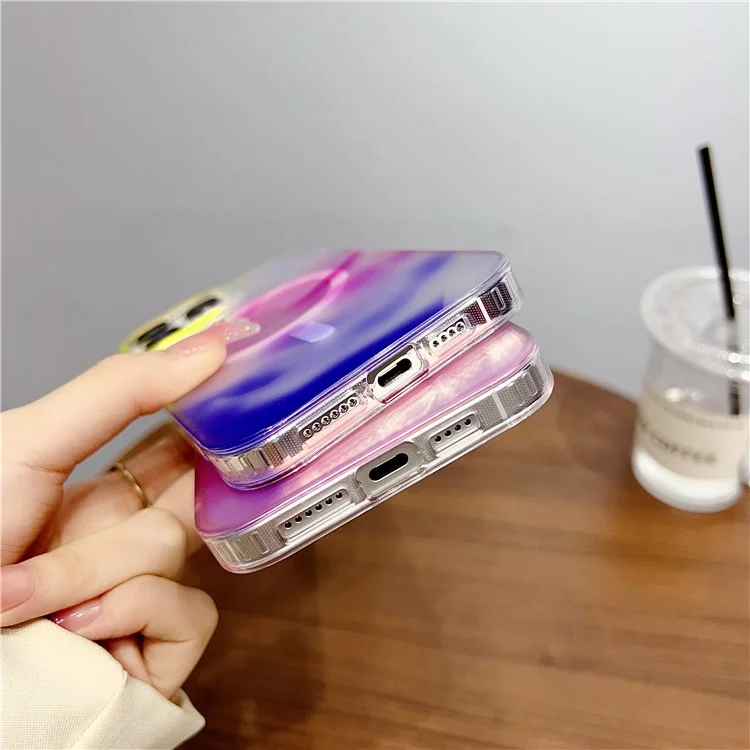 For iPhone 15 Pro Ink Painting Case IMD Phone Cover Compatible with MagSafe - Blue
