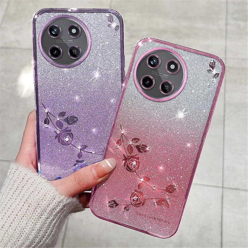 KADEM For Realme 11 4G (159.9x73.3x7.95mm) Phone Cover Gradient Flower Decor TPU Back Case - Blue