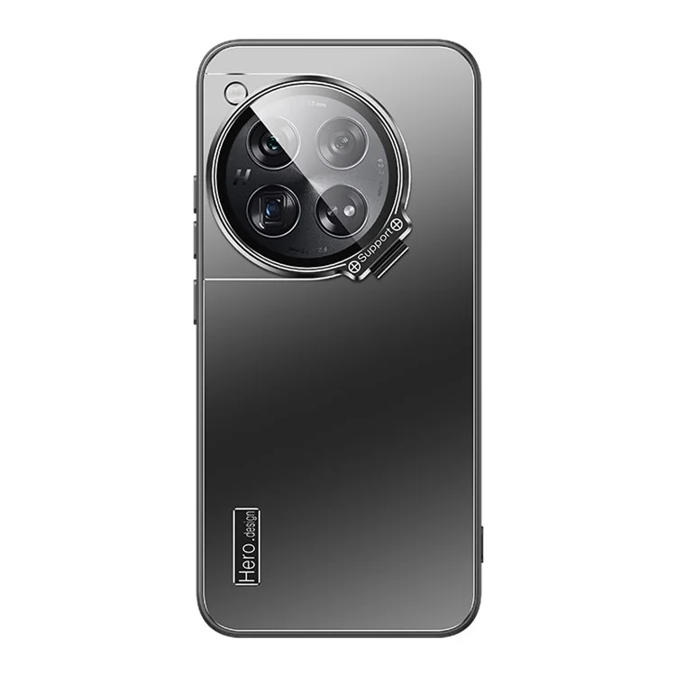 Für OnePlus 12 5G Rückseite mit Linse Ständer TPU + PC Handyhülle - Schwarz