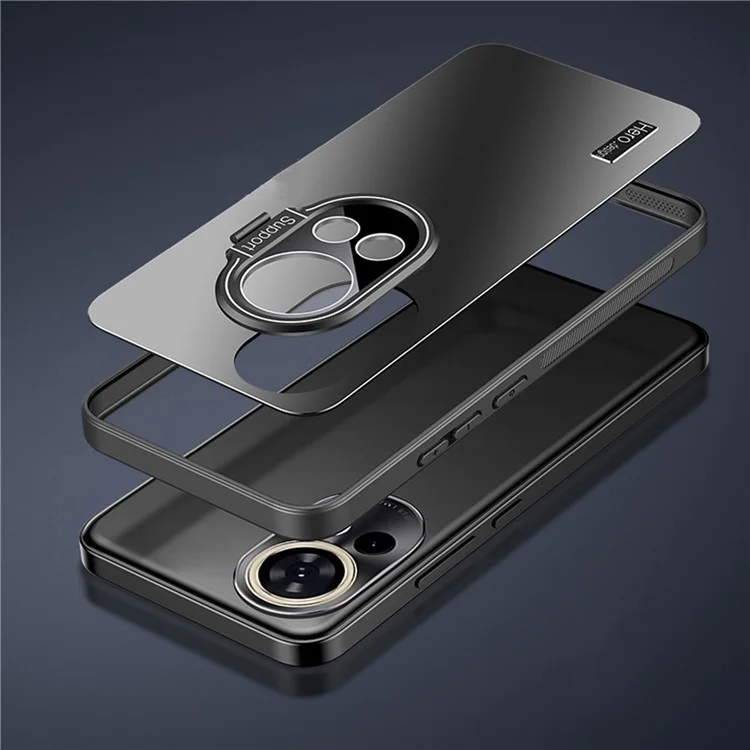 Para Huawei nova 11 Pro Case Capa traseira à prova de choque TPU+PC com suporte para lente - Preto