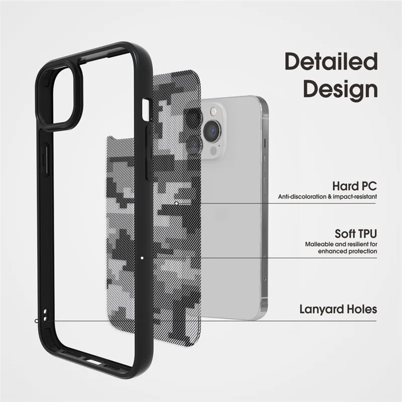 IBMRS For iPhone 15 Back Case Anti-scratch TPU+PC Mobile Phone Cover - Grid Camouflage