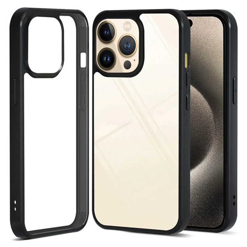 IBMRS Para iPhone 15 Pro Max Capa Traseira Caso TPU+PC Anti-shock Capa Protetora de Telefone - Preto Transparente