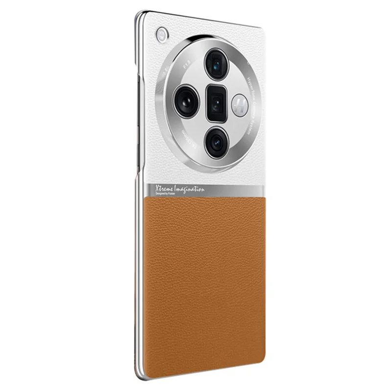 Para Oppo Find X7 Ultra Capa Traseira PU+Acrílico+PC Anti-arranhões Capa de Telefone - Branco / Marrom