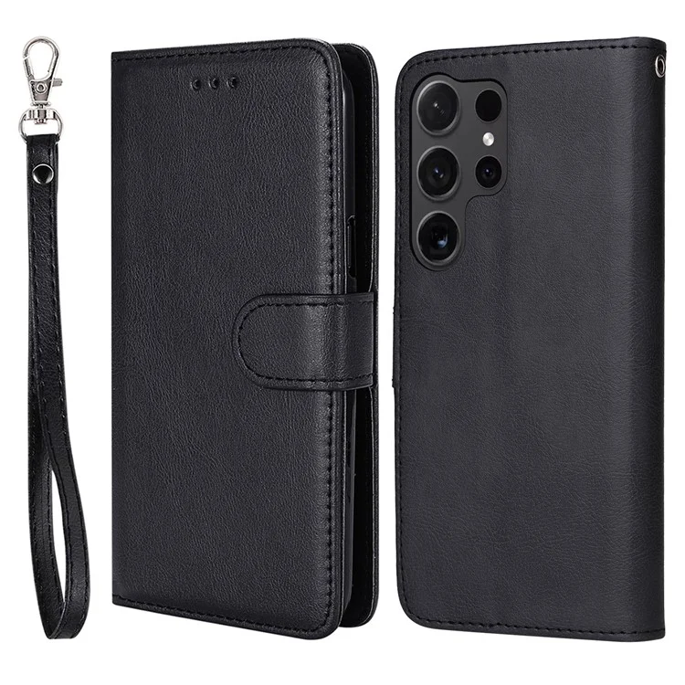 KT Leather Series-3 Para Samsung Galaxy S24 Ultra Case Desmontable 2-en-1 Cubierta de Cuero con Soporte y Correa Práctica - Negro