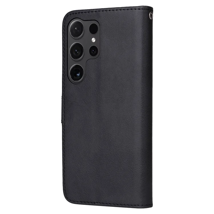 KT Leather Series-3 Para Samsung Galaxy S24 Ultra Case Desmontable 2-en-1 Cubierta de Cuero con Soporte y Correa Práctica - Negro