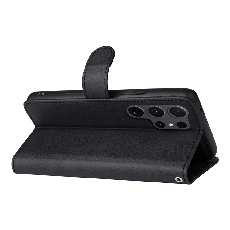 KT Leather Series-3 Para Samsung Galaxy S24 Ultra Case Desmontable 2-en-1 Cubierta de Cuero con Soporte y Correa Práctica - Negro