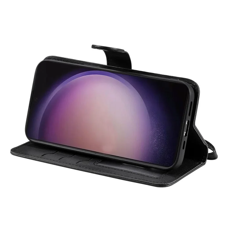 KT Leather Series-3 Para Samsung Galaxy S24 Ultra Case Desmontable 2-en-1 Cubierta de Cuero con Soporte y Correa Práctica - Negro