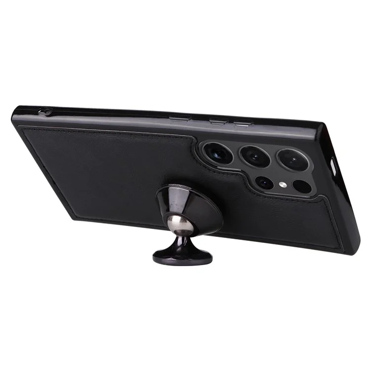 KT Leather Series-3 Para Samsung Galaxy S24 Ultra Case Desmontable 2-en-1 Cubierta de Cuero con Soporte y Correa Práctica - Negro