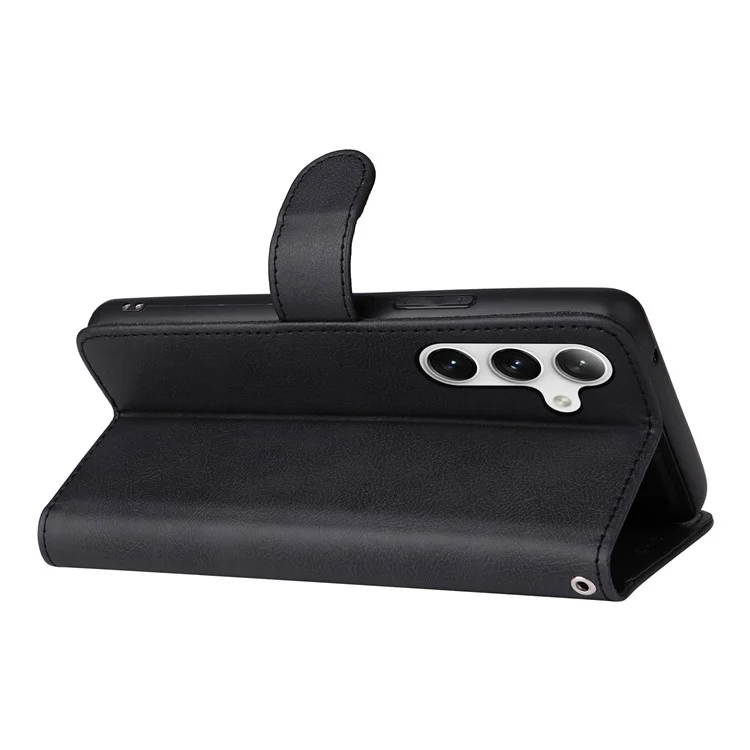 KT Leather Series-3 Para Samsung Galaxy S25 / S24 Funda de Teléfono Celular de Cuero con Soporte y Correa de Muñeca - Negro