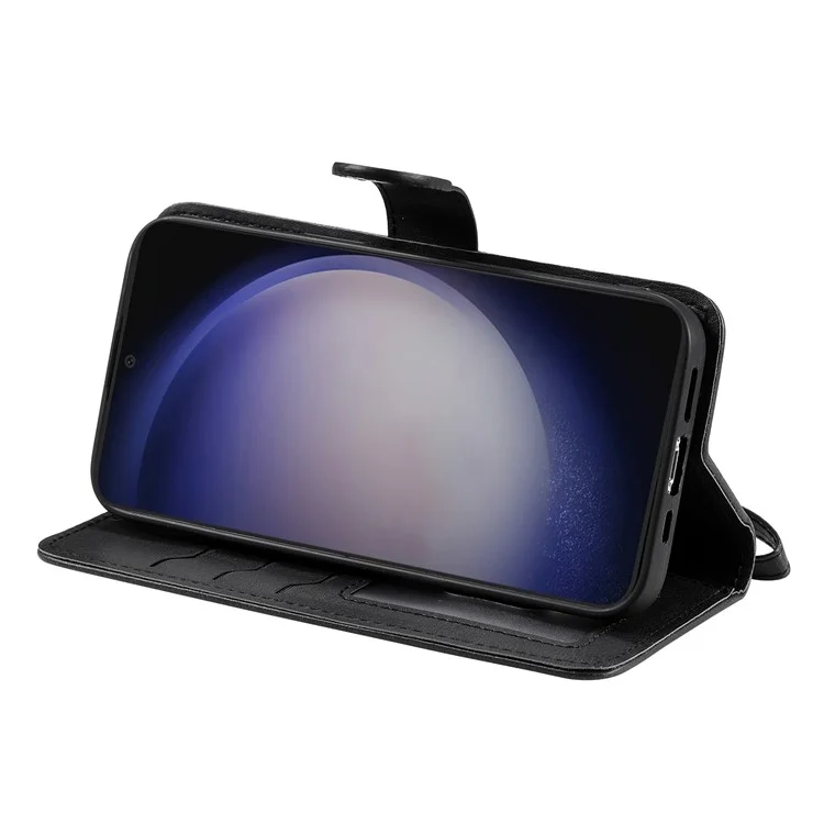 KT Leather Series-3 Para Samsung Galaxy S25 / S24 Funda de Teléfono Celular de Cuero con Soporte y Correa de Muñeca - Negro
