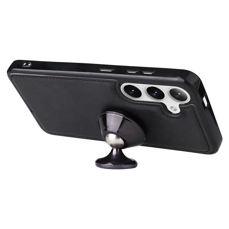 KT Leather Series-3 Para Samsung Galaxy S25 / S24 Funda de Teléfono Celular de Cuero con Soporte y Correa de Muñeca - Negro