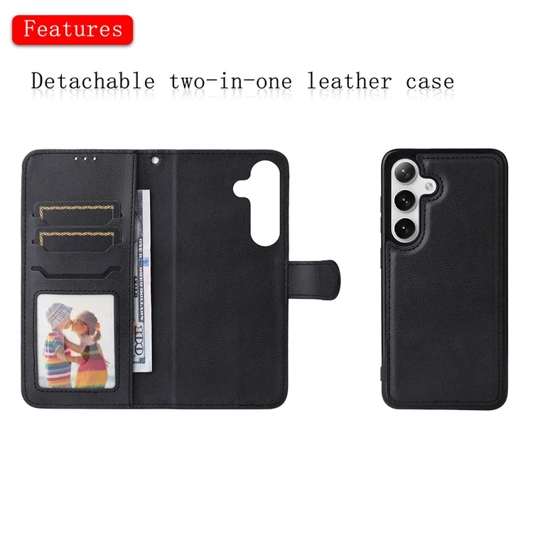 KT Leather Series-3 Para Samsung Galaxy S25 / S24 Funda de Teléfono Celular de Cuero con Soporte y Correa de Muñeca - Negro