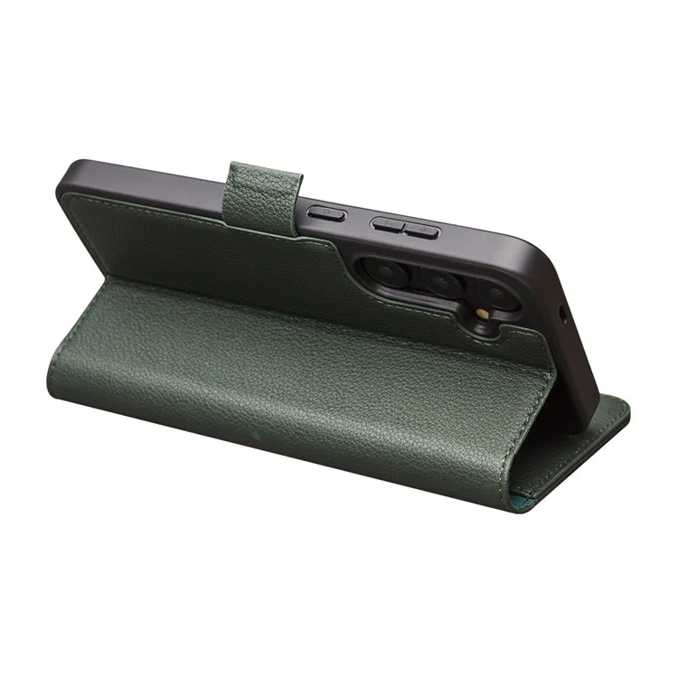 QIALINO Per Samsung Galaxy S24 Custodia Magnetica in Vera Pelle Bovina a Prova di Caduta - Verde