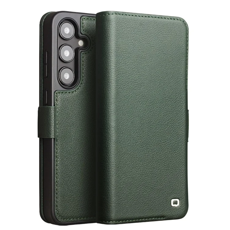 QIALINO Pour Samsung Galaxy S24+ Coque Magnétique en Cuir Véritable de Vache + Coque Anti-Chute en TPU - Vert