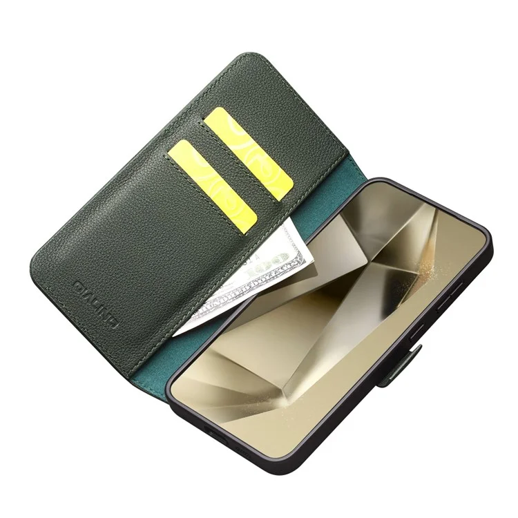 QIALINO Pour Samsung Galaxy S24+ Coque Magnétique en Cuir Véritable de Vache + Coque Anti-Chute en TPU - Vert