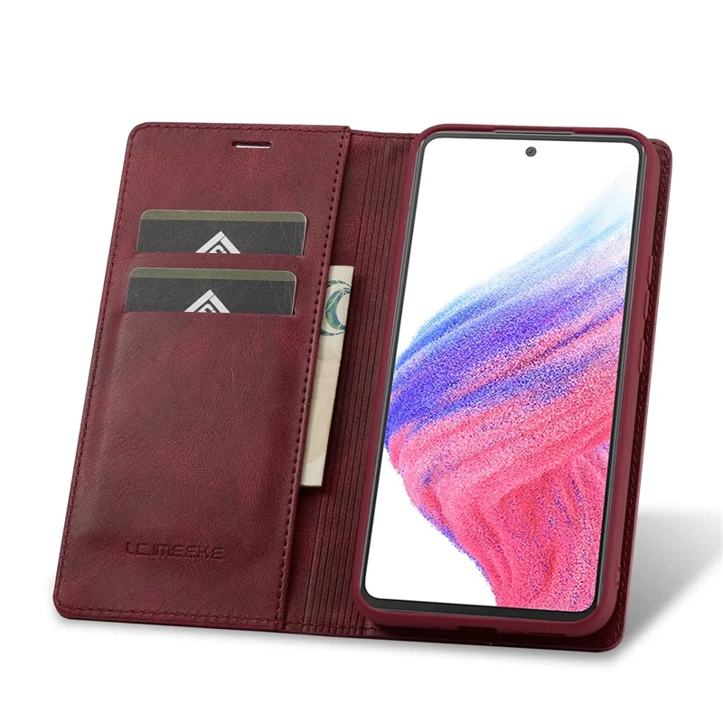LC.IMEEKE For Samsung Galaxy S24+ Leather Case RFID Blocking Card Slots Phone Cover - Red