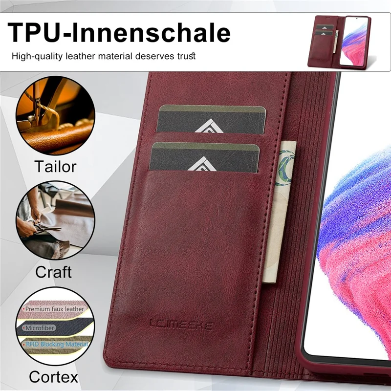 LC.IMEEKE For Samsung Galaxy S24+ Leather Case RFID Blocking Card Slots Phone Cover - Red
