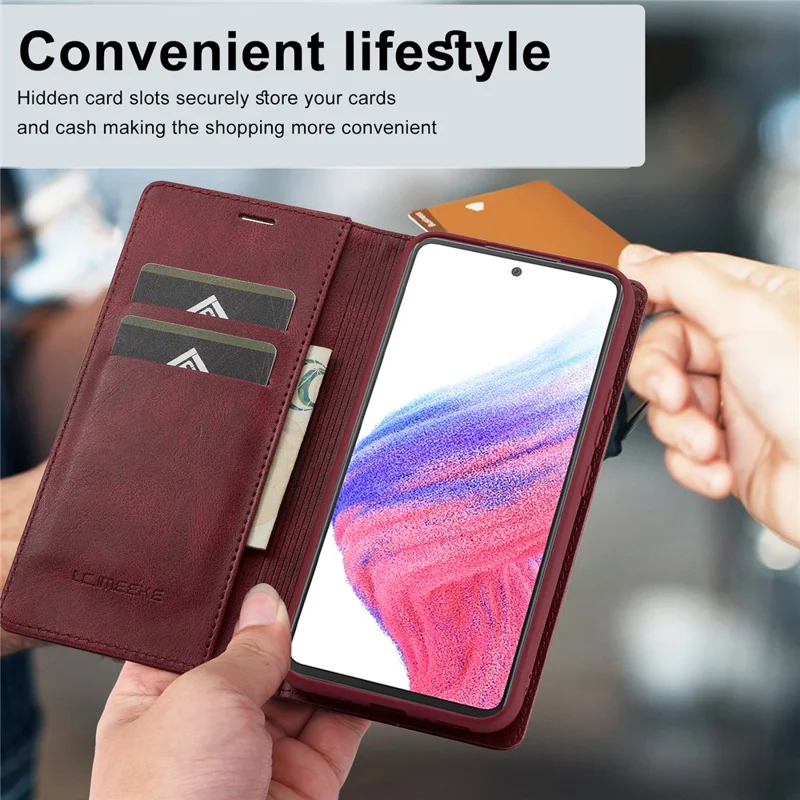 LC.IMEEKE For Samsung Galaxy S24+ Leather Case RFID Blocking Card Slots Phone Cover - Red