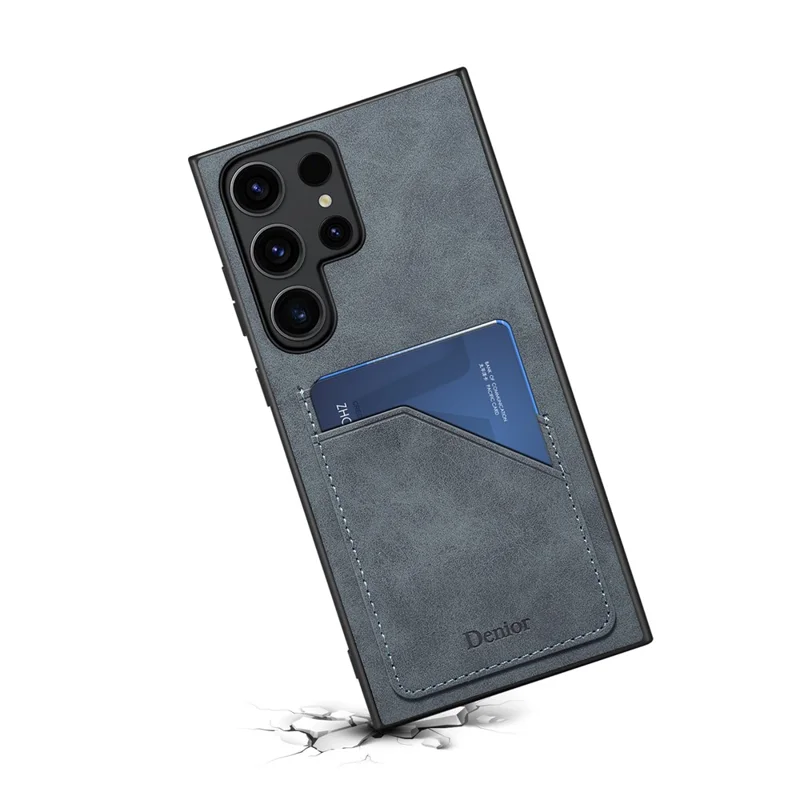 DENIOR For Samsung Galaxy S24 Ultra Case Retro Style 2 Card Holders Phone Back Cover - Grey