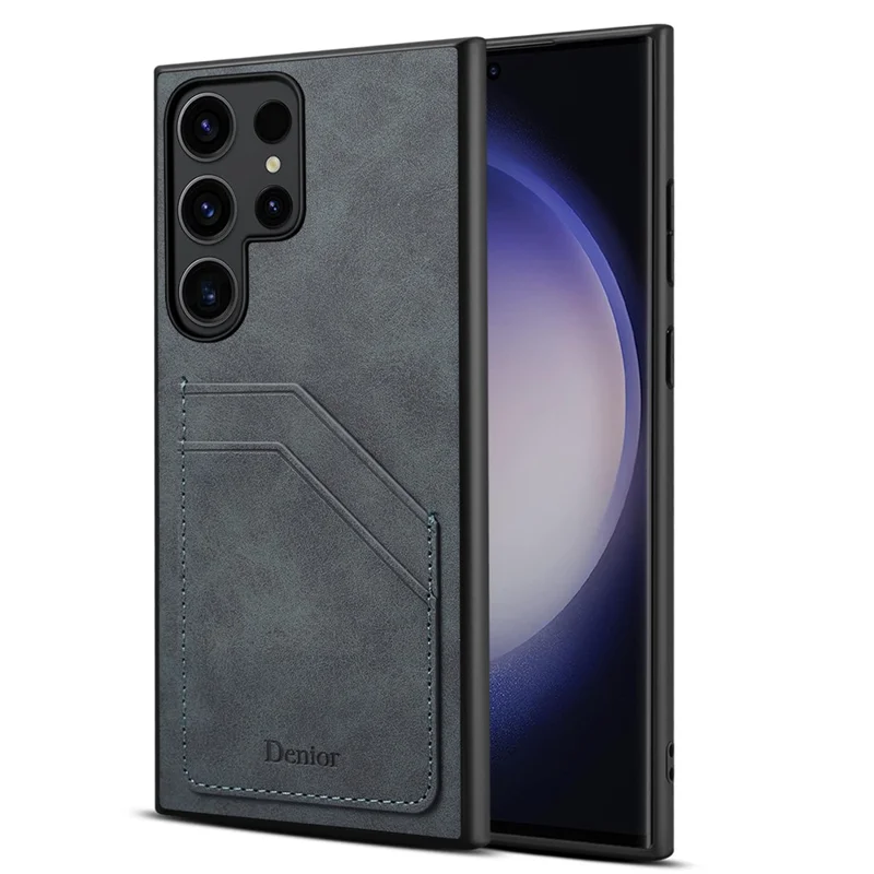 DENIOR For Samsung Galaxy S24 Ultra Case Retro Style 2 Card Holders Phone Back Cover - Grey