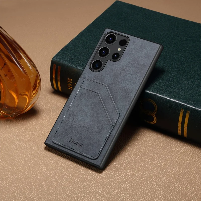 DENIOR For Samsung Galaxy S24 Ultra Case Retro Style 2 Card Holders Phone Back Cover - Grey