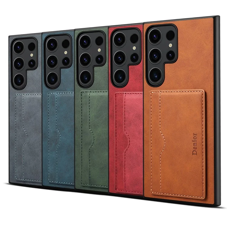 DENIOR Für Samsung Galaxy S23 Ultra Magnetische Hülle Retro Kartenhalter Ständer Rückenschale - Braun