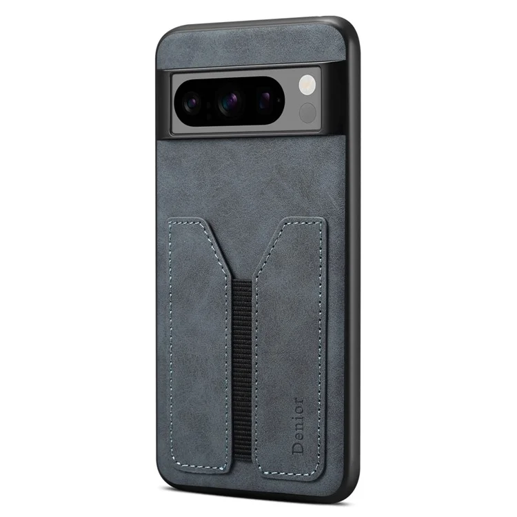 DENIOR For Google Pixel 8 Pro Case PU Leather Phone Back Cover with Elastic Card Holder - Dark Grey
