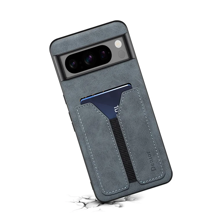 DENIOR For Google Pixel 8 Pro Case PU Leather Phone Back Cover with Elastic Card Holder - Dark Grey