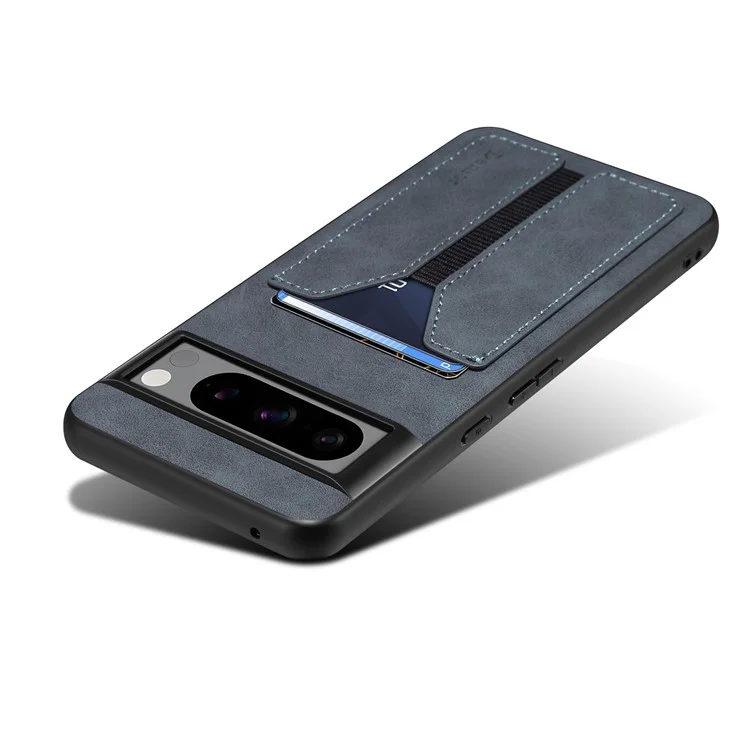 DENIOR For Google Pixel 8 Pro Case PU Leather Phone Back Cover with Elastic Card Holder - Dark Grey