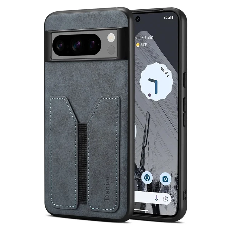DENIOR For Google Pixel 8 Pro Case PU Leather Phone Back Cover with Elastic Card Holder - Dark Grey