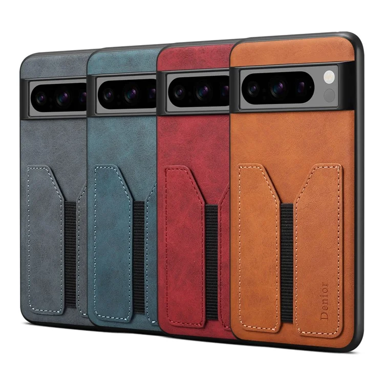 DENIOR For Google Pixel 8 Pro Case PU Leather Phone Back Cover with Elastic Card Holder - Dark Grey