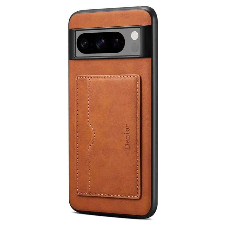 DENIOR For Google Pixel 8 Pro Case Leather+TPU+PC Kickstand Protective Cover - Brown