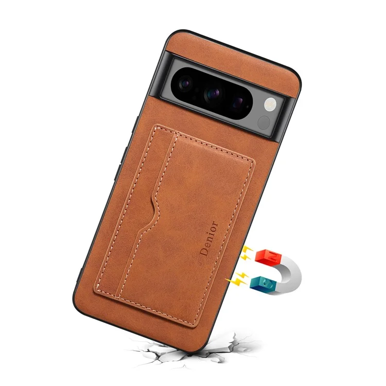 DENIOR For Google Pixel 8 Pro Case Leather+TPU+PC Kickstand Protective Cover - Brown