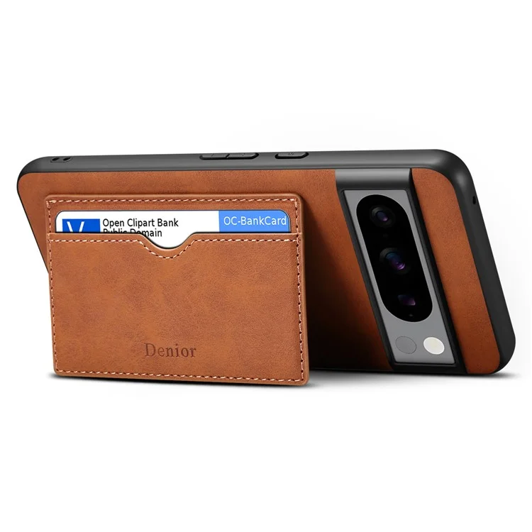 DENIOR For Google Pixel 8 Pro Case Leather+TPU+PC Kickstand Protective Cover - Brown