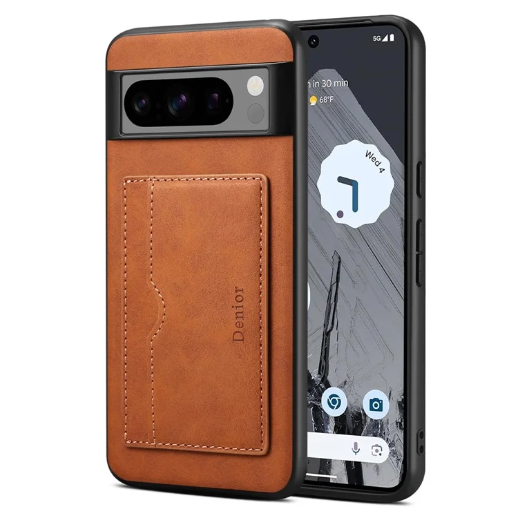 DENIOR For Google Pixel 8 Pro Case Leather+TPU+PC Kickstand Protective Cover - Brown