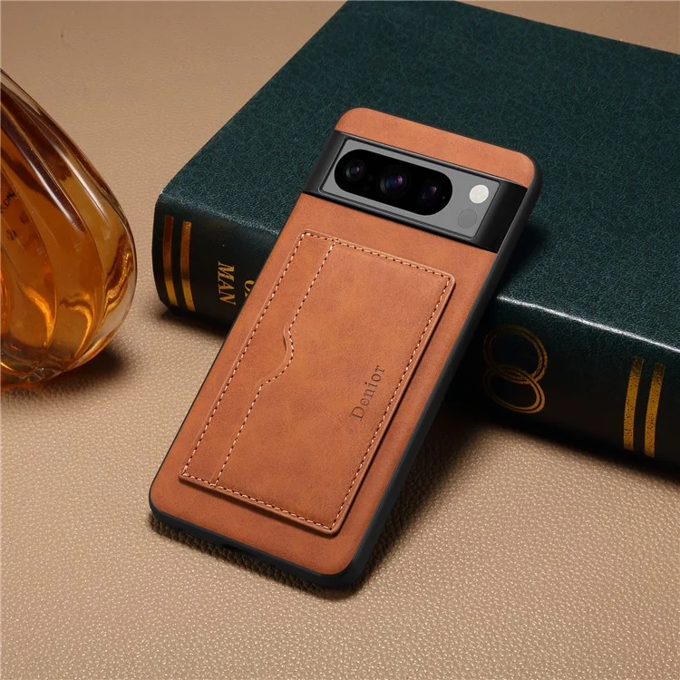 DENIOR For Google Pixel 8 Pro Case Leather+TPU+PC Kickstand Protective Cover - Brown