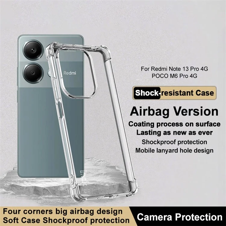 IMAK Pour Xiaomi Redmi Note 13 Pro 4G / Poco M6 Pro 4G Étui Antichoc TPU Coque de Téléphone - Transparent