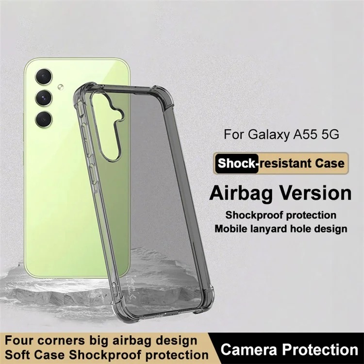 IMAK For Samsung Galaxy A55 5G Cell Phone Case TPU Airbag Design Cover - Transparent Black