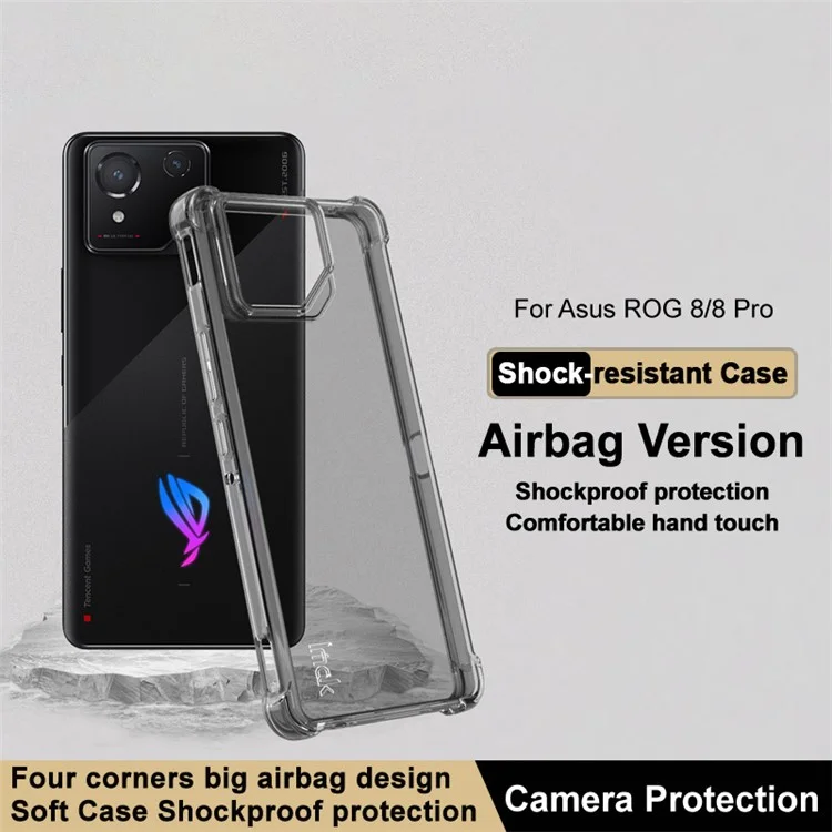 IMAK per Asus ROG Phone 8 5G / Phone 8 Pro 5G Custodia TPU a prova di caduta - Copertura protettiva per telefono trasparente nera