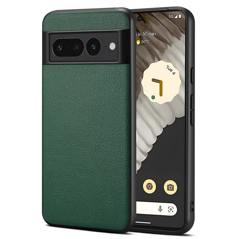 For Google Pixel 7 Pro 5G Case Calf Texture Anti-Scratch PU Leather Phone Back Cover - Green