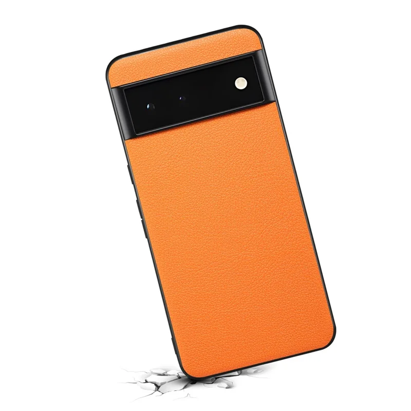 For Google Pixel 6 Phone Case PU Leather+PC+TPU Cover Calf Texture - Orange