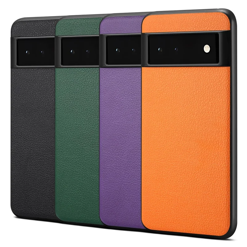 For Google Pixel 6 Phone Case PU Leather+PC+TPU Cover Calf Texture - Orange