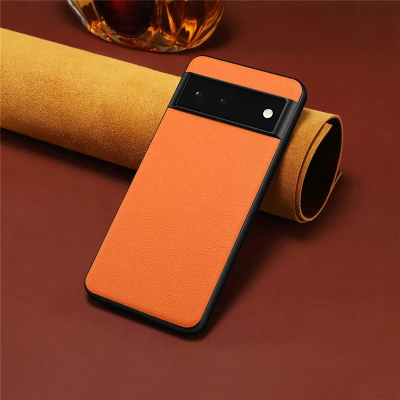 For Google Pixel 6 Phone Case PU Leather+PC+TPU Cover Calf Texture - Orange