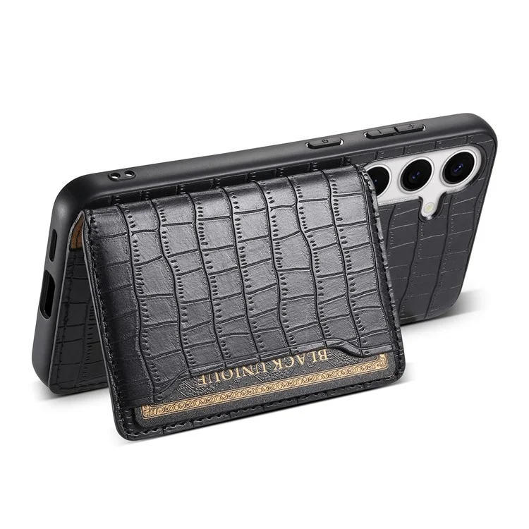 For Samsung Galaxy S24+ Case with Card Holder Crocodile Texture PU Leather Phone Back Cover - Black