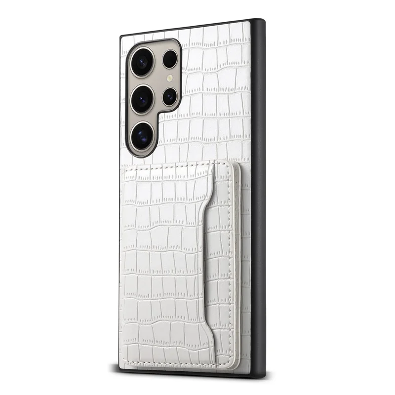 For Samsung Galaxy S24 Ultra Case Crocodile Texture Card Slot Kictsand Phone Cover - White