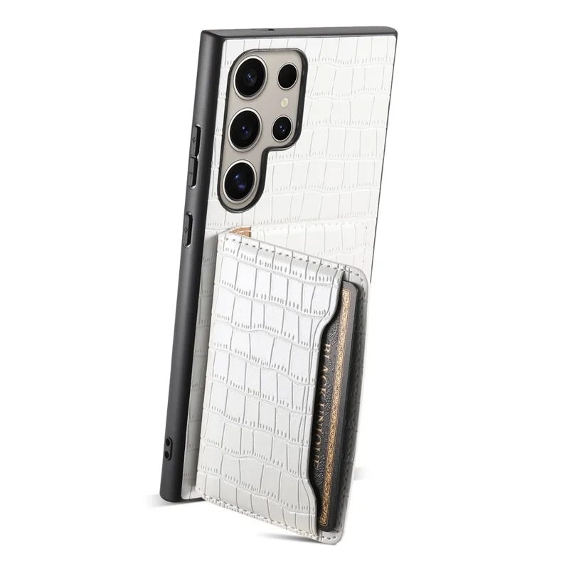 For Samsung Galaxy S24 Ultra Case Crocodile Texture Card Slot Kictsand Phone Cover - White