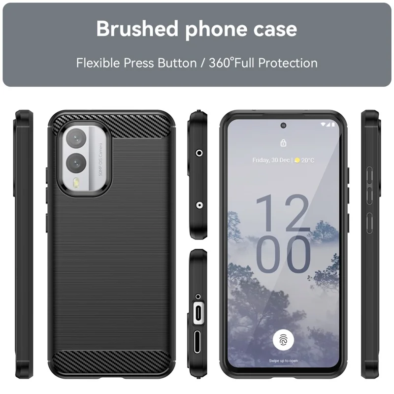 For Nokia X30 5G Phone Case Carbon Fiber Texture TPU Anti-fall Cover - Black