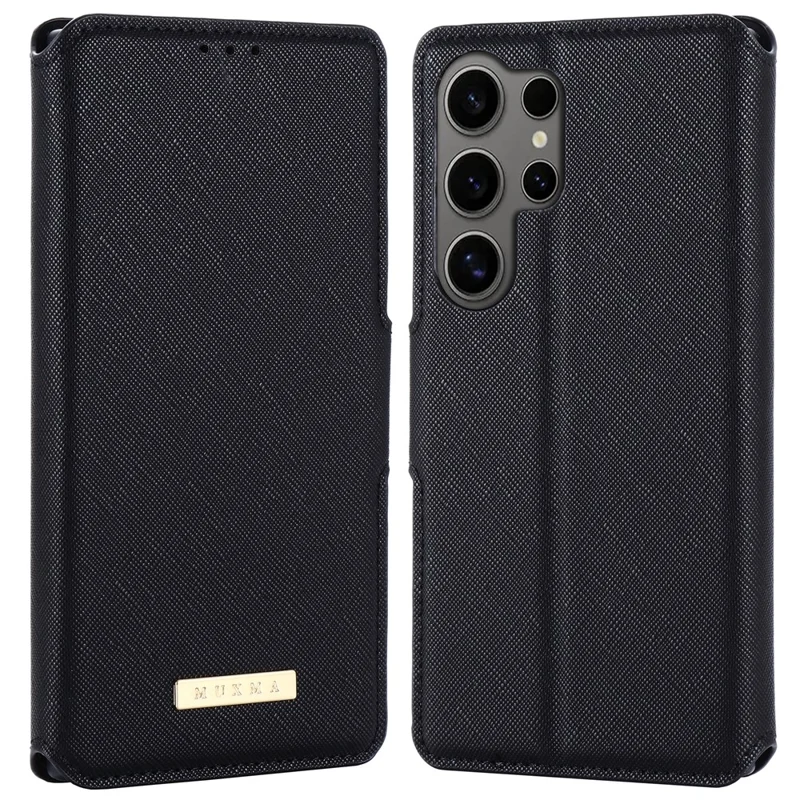 MUXMA MX115 For Samsung Galaxy S23 Ultra Magnetic Phone Case Leather Stand Wallet Shell - Black